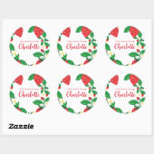 Geïllustreerde bloemige aardbei ronde sticker (Vel)