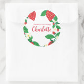 Geïllustreerde bloemige aardbei ronde sticker (Tas)