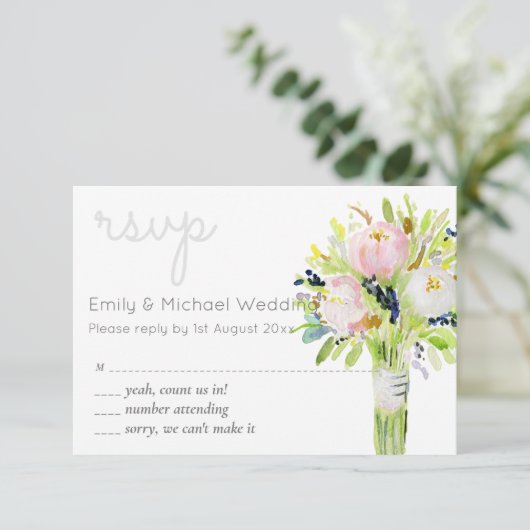 Geïllustreerde bloemige RSVP Modern en menuselecti (Staand voorkant)