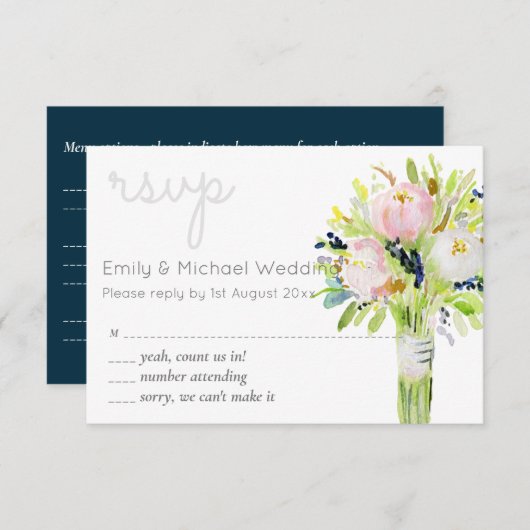 Geïllustreerde bloemige RSVP Modern en menuselecti (Voorkant / Achterkant)