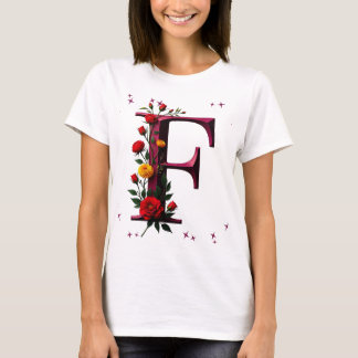 Geïllustreerde bloemletter "F" T-shirt