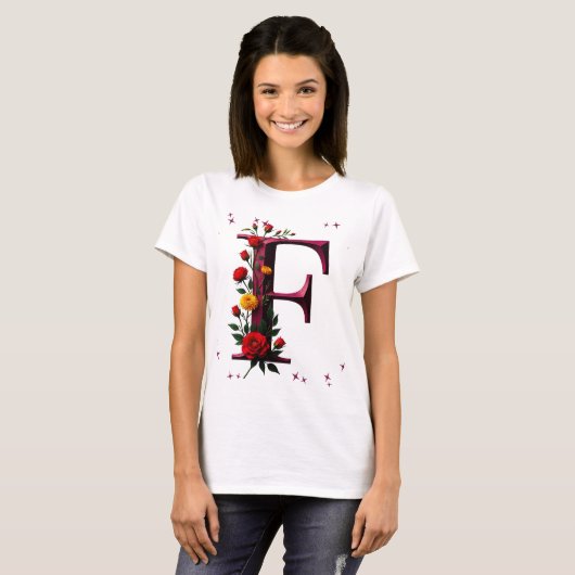 Geïllustreerde bloemletter "F" T-shirt (Voorkant volledig)