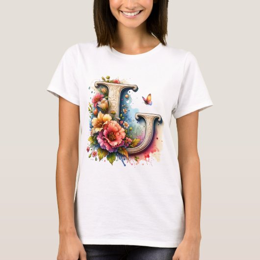 Geïllustreerde bloemletter "J" T-shirt (Voorkant)