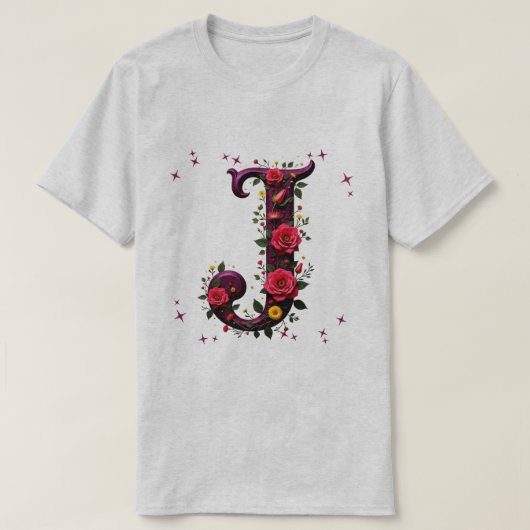 Geïllustreerde bloemletter "J" T-shirt (Design voorkant)