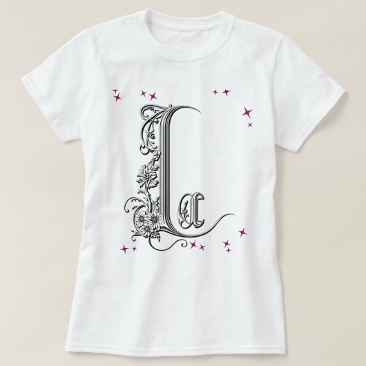 Geïllustreerde bloemletter "L" T-shirt (Design voorkant)