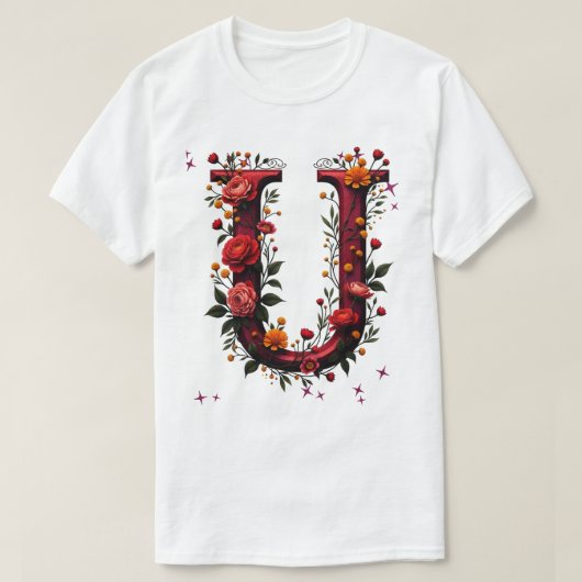 Geïllustreerde bloemletter "U" T-shirt (Design voorkant)