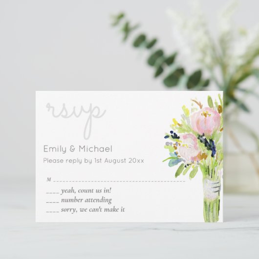 Geïllustreerde bloemrijke RSVP Modern en menu-opti (Staand voorkant)