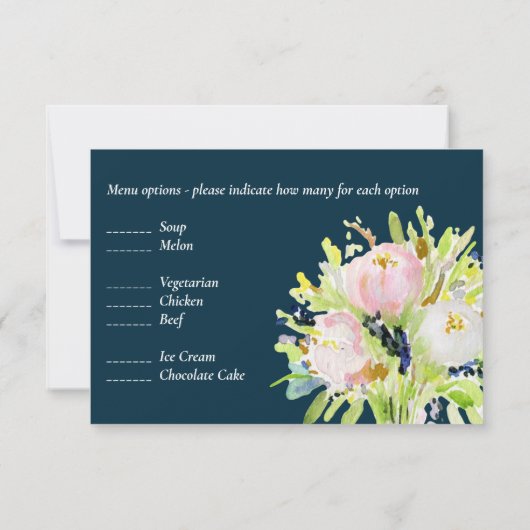 Geïllustreerde bloemrijke RSVP Modern en menu-opti (Achterkant)