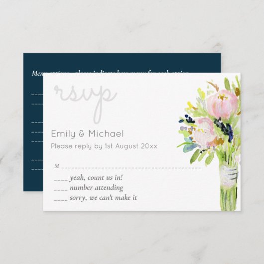 Geïllustreerde bloemrijke RSVP Modern en menu-opti (Voorkant / Achterkant)