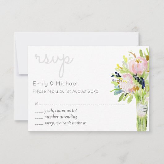 Geïllustreerde bloemrijke RSVP Modern en menu-opti Kaartje (Voorkant)