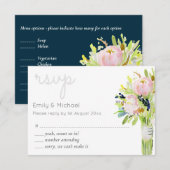 Geïllustreerde bloemrijke RSVP Modern en menu-opti Kaartje (Voorkant / Achterkant)