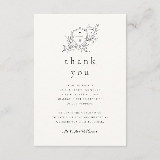 Geïllustreerde Botanische Bloemen Zwart & Crème Tr Bedankkaart (Voorkant)