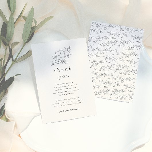 Geïllustreerde Botanische Bloemen Zwart & Crème Tr Bedankkaart