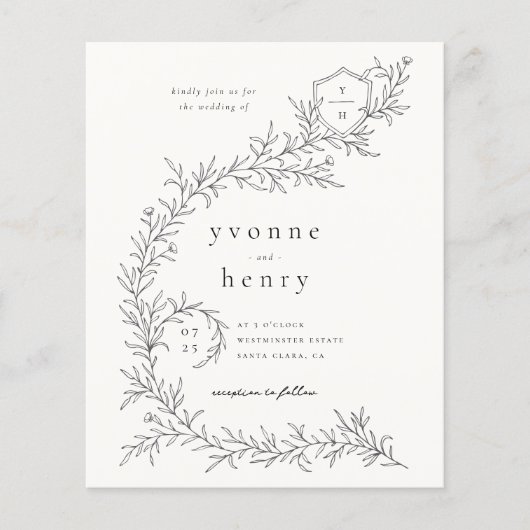 Geïllustreerde Botanische Budget Black & Cream Wed (Voorkant)