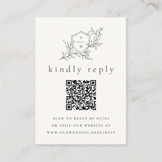 Geïllustreerde Botanische Initialen QR Code Weddin Informatiekaartje (Voorkant)