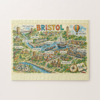 Geïllustreerde Bristol Landmarks Avonturenkaart Legpuzzel