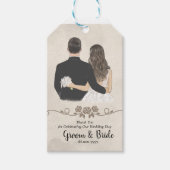 Geïllustreerde bruid bruidegom dank u bruiloft gun cadeaulabel (Voorkant)