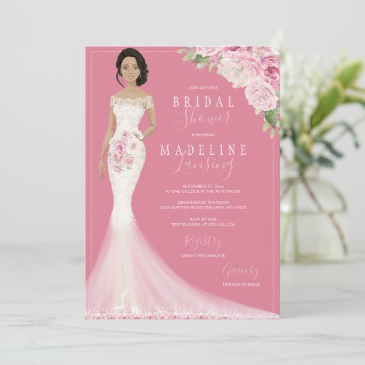 Geïllustreerde bruid in Lace Gown Vrijgezellenfees Kaart (Staand voorkant)