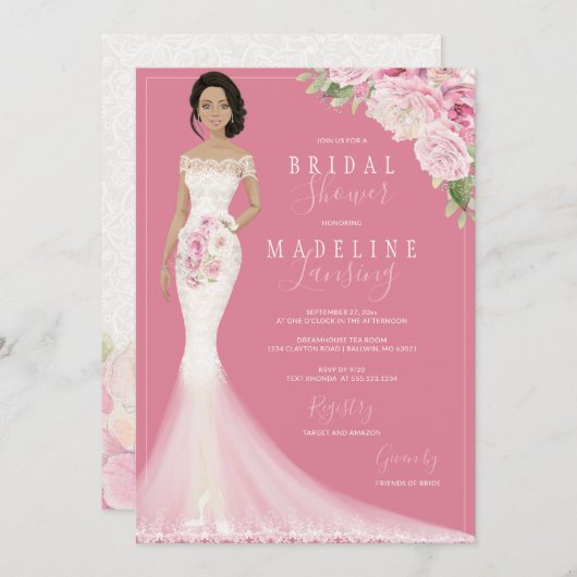 Geïllustreerde bruid in Lace Gown Vrijgezellenfees Kaart (Voorkant / Achterkant)