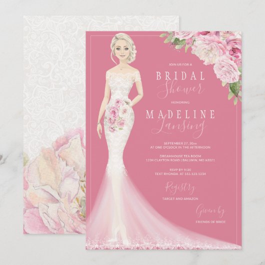 Geïllustreerde bruid in Lace Gown Vrijgezellenfees Kaart (Voorkant / Achterkant)