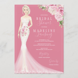 Geïllustreerde bruid in Lace Gown Vrijgezellenfees Kaart