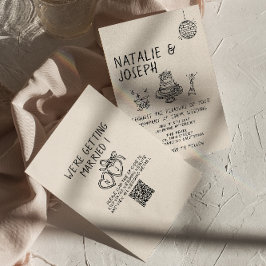 Geïllustreerde Cake Quirky Suite QR Code Fun Weddi Kaart