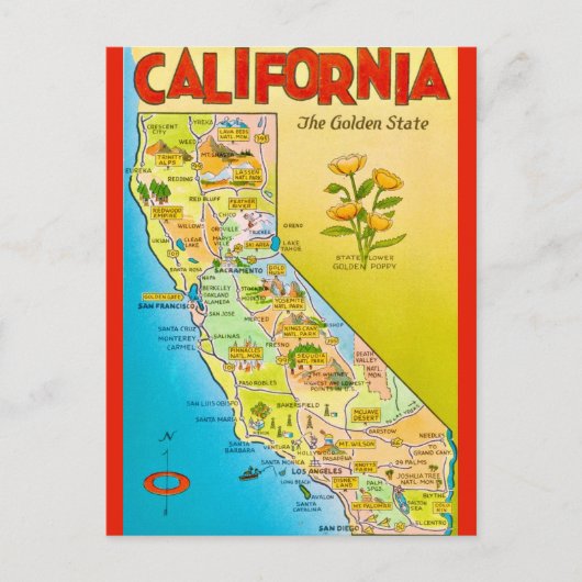 Geïllustreerde Californische staat  Briefkaart (Voorkant)