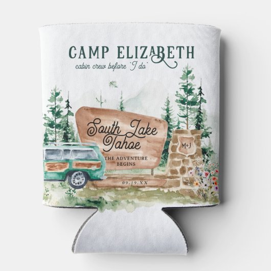 Geïllustreerde camping | Bachelorette bruidsmeisje Blikjeskoeler (Achterkant)