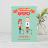 Geïllustreerde Cartoon Koppel Portret Trouwdag Kaart (Staand voorkant)