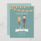 Geïllustreerde Cartoon Paar Portret bruiloft Aankondigingskaart (Voorkant / Achterkant)