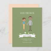 Geïllustreerde Cartoon Paar Portret bruiloft Aankondigingskaart (Voorkant / Achterkant)