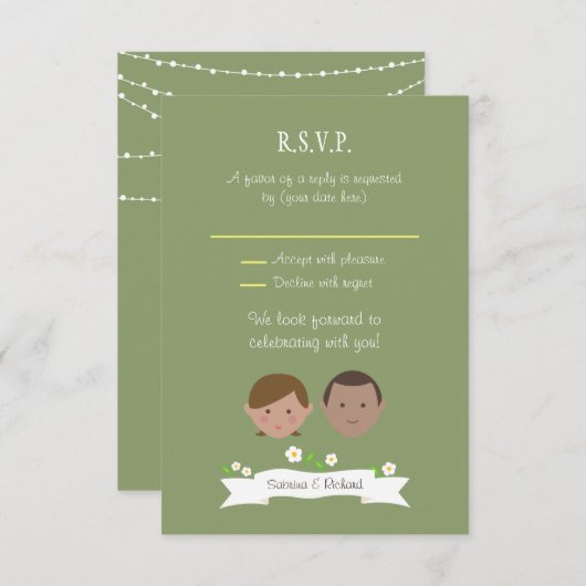 Geïllustreerde Cartoon Paar Portret bruiloft Kaart (Voorkant / Achterkant)