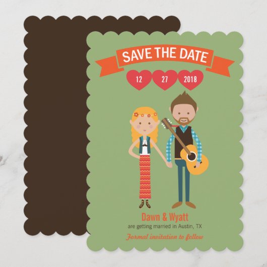 Geïllustreerde Cartoon Paar Portret bruiloft Kaart (Voorkant / Achterkant)