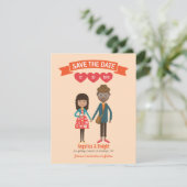 Geïllustreerde Cartoon Paar Portret bruiloft Kaart (Staand voorkant)