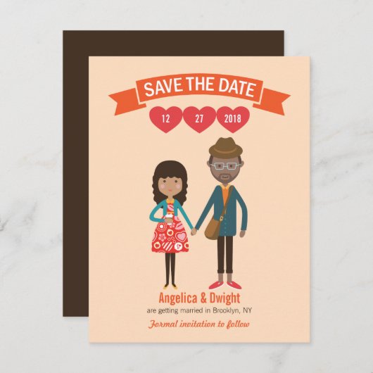 Geïllustreerde Cartoon Paar Portret bruiloft Kaart (Voorkant / Achterkant)