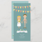 Geïllustreerde Cartoon Paar Portret bruiloft Programmakaart (Voorkant / Achterkant)