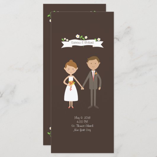 Geïllustreerde Cartoon Paar Portret bruiloft Programmakaart (Voorkant / Achterkant)