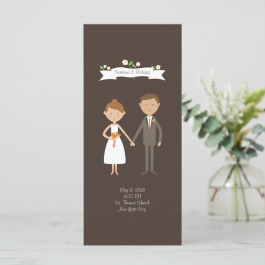Geïllustreerde Cartoon Paar Portret bruiloft Programmakaart (Staand voorkant)