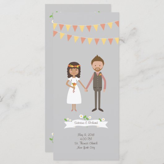Geïllustreerde Cartoon Paar Portret bruiloft Programmakaart (Voorkant / Achterkant)
