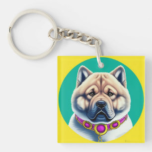 Geïllustreerde Chow Chow-hond met decoratieve hals Sleutelhanger