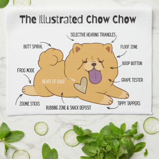 GEÏLLUSTREERDE CHOW   THEEDOEK (Gevouwen)