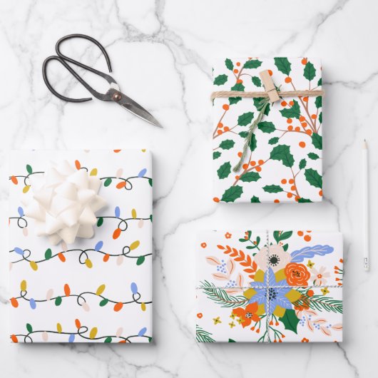 Geïllustreerde Christmas Muted Colours Wrapping Pa Inpakpapier Vel (Voorkant)