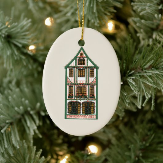Geïllustreerde Christmas Timber Lijst House Foto Keramisch Ornament (Boom)