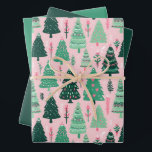 Geïllustreerde Christmas Tree Green & Pink Wrappin Inpakpapier Vel<br><div class="desc">Geïllustreerde Christmas Tree Green & Pink Wrapping</div>