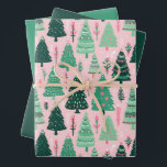 Geïllustreerde Christmas Tree Green & Pink Wrappin Inpakpapier Vel<br><div class="desc">Geïllustreerde Christmas Tree Green & Pink Wrapping</div>