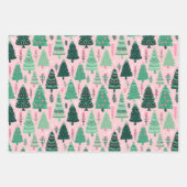 Geïllustreerde Christmas Tree Green & Pink Wrappin Inpakpapier Vel (Voorkant)