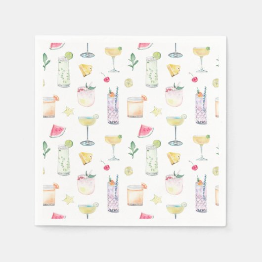 Geïllustreerde cocktail uur zomer bruiloft servett servet (Voorkant)