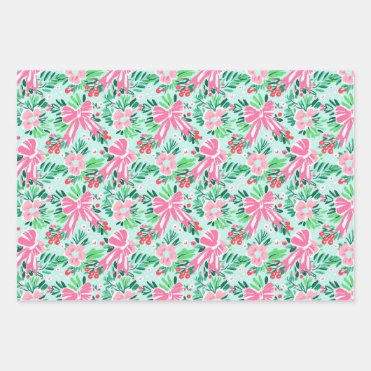 Geïllustreerde Coquette Bow Modern Mint Gift Wrap Inpakpapier Vel (Voorkant)