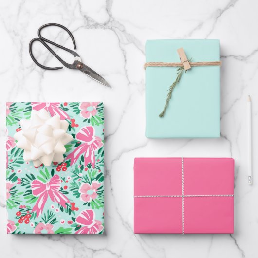 Geïllustreerde Coquette Bow Modern Mint Gift Wrap Inpakpapier Vel (Voorkant)