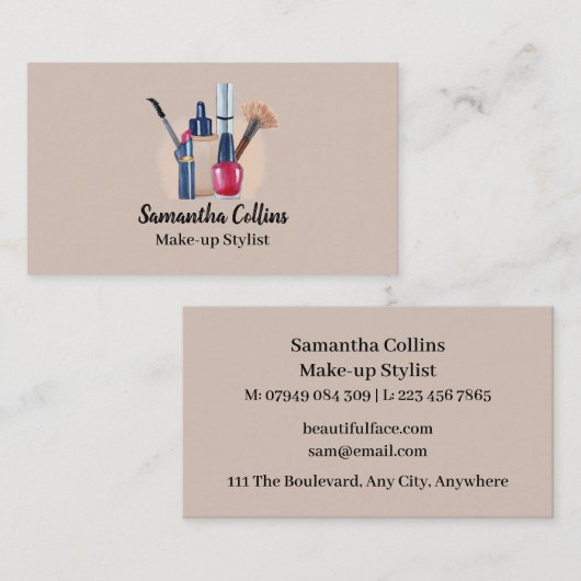 Geïllustreerde Cosmetische, Make-up Stylist Visitekaartje (Voorkant / Achterkant)
